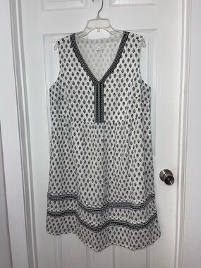 Pure Jill by J. Jill Sleeveless 100% Cotton Black & White Printed V-Neck Dress